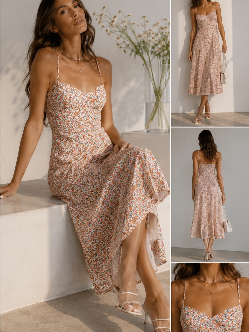 🌸 Princess Polly | Floral Midi Dress Pink Orange Cottagecore Sundress | 6